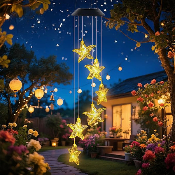 Starfish Wind Chime,Christmas Solar Wind Chimes for Outside,Waterproof Hanging Solar Lights 6 Color Changing LED Light Windchime Outdoor Decor Gift for Holiday Garden Porch Patio Yard Decor