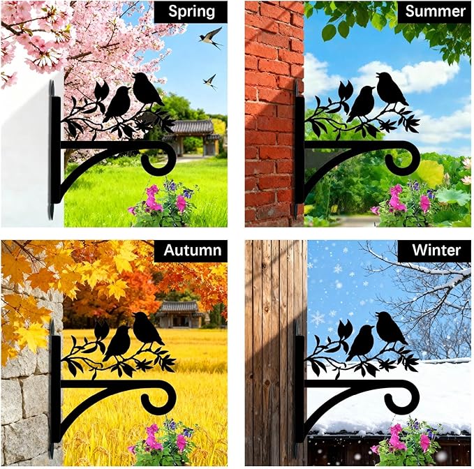 Bird Plant Hanger Iron Plant Brackets 10.6 x 11.3 Inch Black Tree Leaf Animal Silhouette Indoor Outdoor Decorative Basket Wall Mounted Hanging Bracket for Porch Garden Wind Chime Lantern