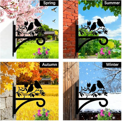 Bird Plant Hanger Iron Plant Brackets 10.6 x 11.3 Inch Black Tree Leaf Animal Silhouette Indoor Outdoor Decorative Basket Wall Mounted Hanging Bracket for Porch Garden Wind Chime Lantern