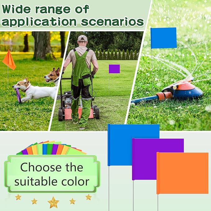 Amylove 300 Pcs Marking Flags 15 x 4 x 5 Inch Marker Flags for Lawn Yard Survey for Lawn Irrigation Landscape Fence Sprinkler Pet Training(Regular Color)
