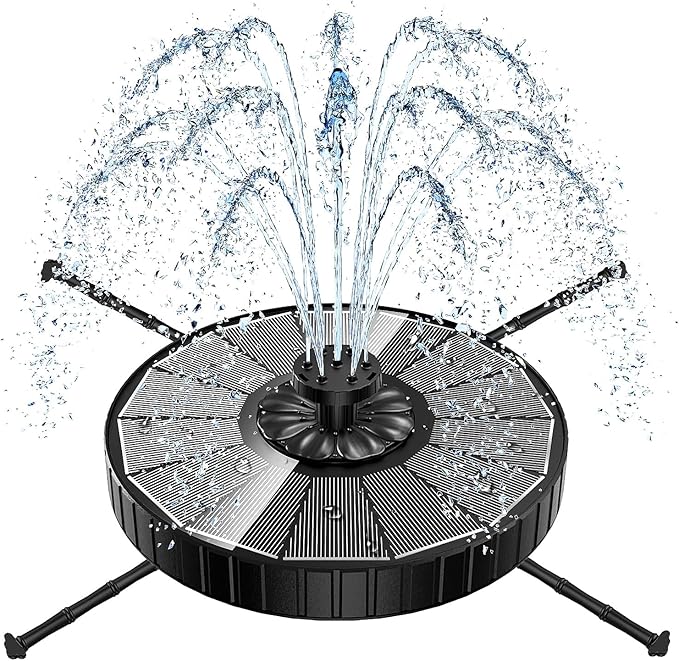 Solar Fountain, 3-Level Adjustable Water Height, 3.5W Glass Powerful Outdoor Fountain Pump with Rotating Rods & 7 Nozzles for Bird Bath, Garden, Pond, Patio, Flower Pot (2026 Model, Black)