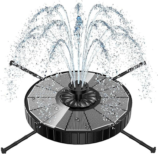 Solar Fountain, 3-Level Adjustable Water Height, 3.5W Glass Powerful Outdoor Fountain Pump with Rotating Rods & 7 Nozzles for Bird Bath, Garden, Pond, Patio, Flower Pot (2026 Model, Black)