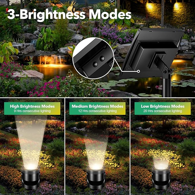 POPOSOAP Solar Pond Lights, 3-in-1 Warm White Underwater Pond Lights, IP68 Waterproof LED Landscape Spotlights for for Pond, Garden, Patio, Fountain, Pool, Waterfall Decoration(3 Head Lamp)-P63H