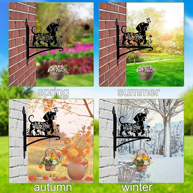 Rngmsi Metal Plant Hangers Outdoor, Dachshund Wall Mounted Hanging Plant Bracket Outside, Flower Pot Bird Feeder Wind Chimes Hangers Decorations