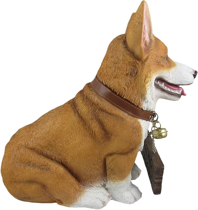 Charming 11.5 Inch Realistic Welsh Corgi Dog Statue with Reversible Sign Perfect for Indoor and Outdoor Pet Decor - Ideal for Home, Garden, Porch, and Patio Accent