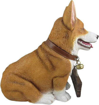 Charming 11.5 Inch Realistic Welsh Corgi Dog Statue with Reversible Sign Perfect for Indoor and Outdoor Pet Decor - Ideal for Home, Garden, Porch, and Patio Accent