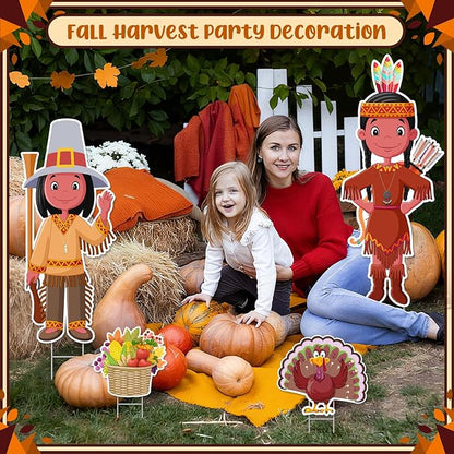 Thanksgiving Yard Signs with Stakes, Includes Pilgrim, Native American, Turkey,Cornucopia Fall Outdoor Decorations for Home Outdoor Yard Patio Lawn Decor, Garden Decorations
