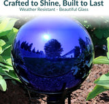 Sunnydaze 10-Inch Gazing Ball for Garden - Glass Gazing Globe with Mirrored Stainless Steel Finish - Blue
