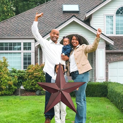 VIVICOMFY 36" Large Barn Star-Red Black Barn Star Outdoor Decoration-Metal Stars for Outside Texas Stars Art Rustic Vintage Western Country Home Farmhouse Primitive House Decor- Primitive Wall Décor