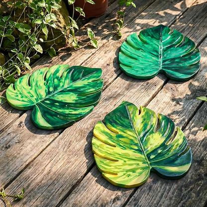 Cinnvoice 3 Pack Stepping Stones Resin Decorative Garden Stepping Stone Garden Decor for Patio, Walkway Sculpture Yard(Monstera Deliciosa,8.4×10 Inches)