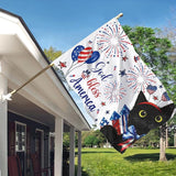 SENSEVEN Summer Black Cat 4th of July Flags for Outside 3x5 Ft,Memorial Day Holiday Flag,Cute Kitten Welcome Outdoor Banner for Porch Lawn Farmhouse Decor