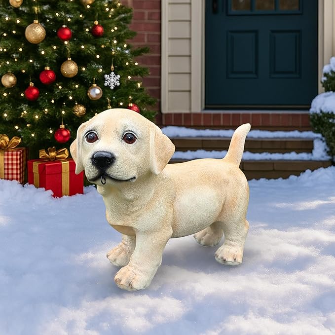 Labrador Dog Garden Statue with Solar Lantern & Interchangeable Welcome/On Patrol Sign, Cute Puppy Outdoor Decor Resin Animal Figurine for Yard, Patio, Lawn, Porch, Gifts for Dog Lovers