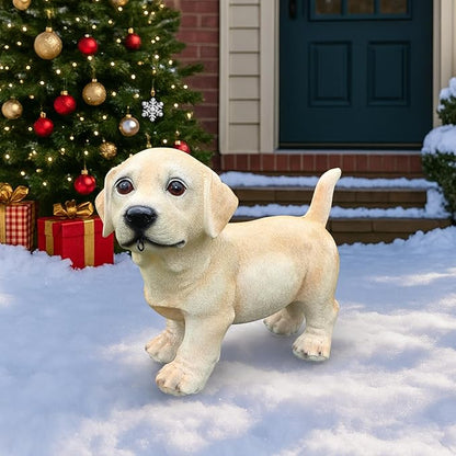 Labrador Dog Garden Statue with Solar Lantern & Interchangeable Welcome/On Patrol Sign, Cute Puppy Outdoor Decor Resin Animal Figurine for Yard, Patio, Lawn, Porch, Gifts for Dog Lovers