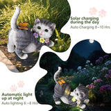 Solar Garden Statue Cat Figurine, Resin Solar Lights with Flower Decor for Outside, Yard Art Patio Balcony Lawn Decorations, Unique Gifts for Mom Grandma Women and Cat Lover (Black)