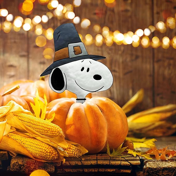 PRODUCTWORKS Peanuts Pumkin Press-in Icon Metal Stake Halloween Harvest Decor Porch Decorating Indoor Outdoor (Thanksgiving Snoopy)