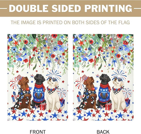 Patriotic Dog House Flag 28 x 40 Double Sided for Outside Large 4th of July Black Lab Garden Flags White Chocolate Labrador 250 Anniversary USA Independence Memorial Day Decor