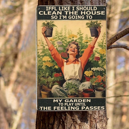 Retro Tin Sign Plant a Garden, Play Until Cleaning Urges Pass. Funny Wall Art Decor for Hippie, Boho, or Garden-Themed Spaces. Perfect Bathroom, Dining Room or Garden Gift. 8x12 Inches