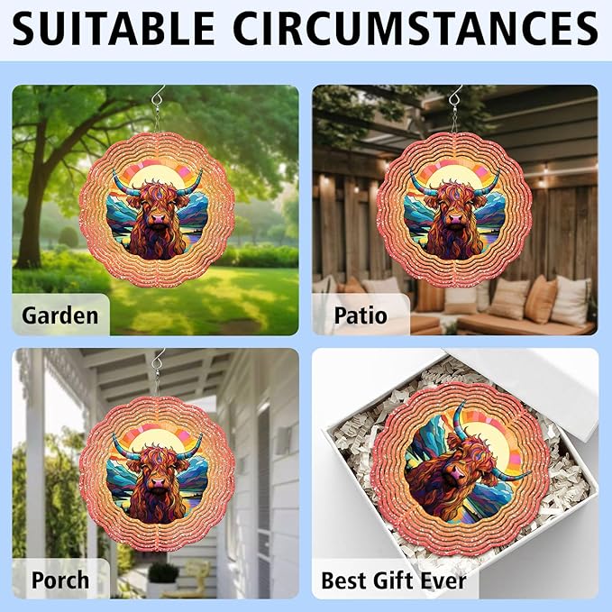 Cow Wind Spinner, Cow Stained Glass Wind Spinner, Wind Sculpture Cow Wind Spinners for Garden Patio Yard Decor