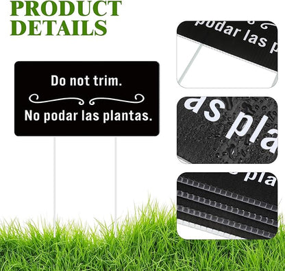 Soaoo 4 Pcs Corrugated Plastic Do Not Trim Yard Signs with Stakes 6.2 x 3.3 Inch 9.2 x 4.9 Inch Plant Signs Bilingual Garden Markers for Outdoor Lawn(Black,Classic)