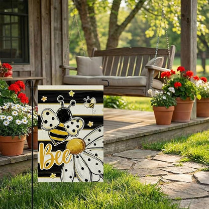 CROWNED BEAUTY Spring Summer Garden Flag Daisy Bee 12x18 Inch Double Sided Small Floral Seasonal Holiday Decoration for Outdoor Lawn Yard