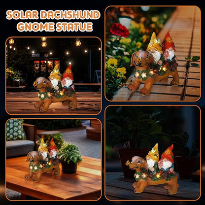 CroBlissful Solar Dachshund Gnome Lighted Statue - 10" Resin Dog with Butterfly and Floral Decor Outdoor Lawn Garden Ornament for Christmas Patio Yard Porch Decoration and Dog Gnome Lovers