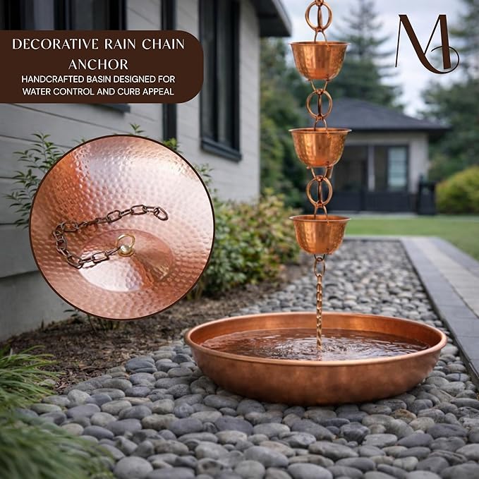 Monarch Rain Chains Rain Chain Basin – 11 Inch Hand Hammered Anchor Bowl for Gutters, Pure Copper Decorative Anchoring Basin for Outside, Garden, Lawn & Patio Water Feature, Downspout Catcher Basins