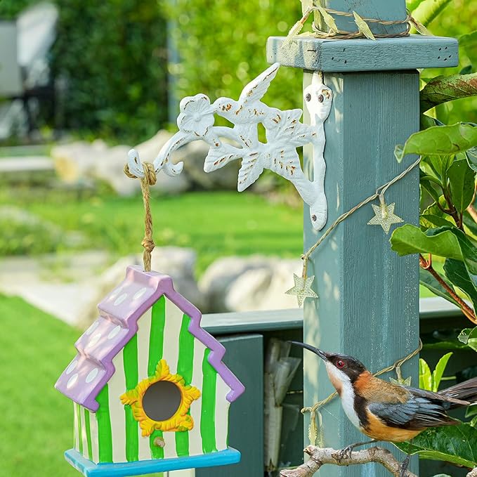 Sungmor Cast Iron Hanging Plant Brackets Decorative Plant Hanger, 2 Pack White Wall Mounted Flower Pot Hooks, Outdoor Bird Feeder Hanger, Vintage Garden Hooks for Wind Chimes, Lanterns, Birdhouse
