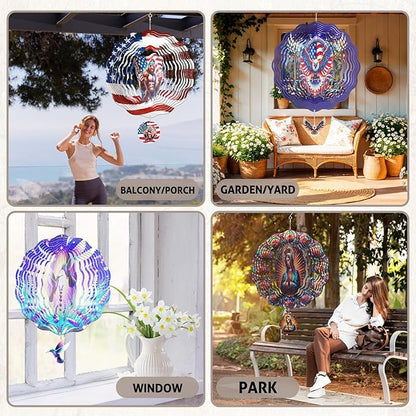 Our Lady Wind Spinners Outdoor - Christian Hanging Decor, Religious Gifts for Women, 3D Stainless Steel Wind Sculptures for Indoors Garden Patio Yard Porch Backyard