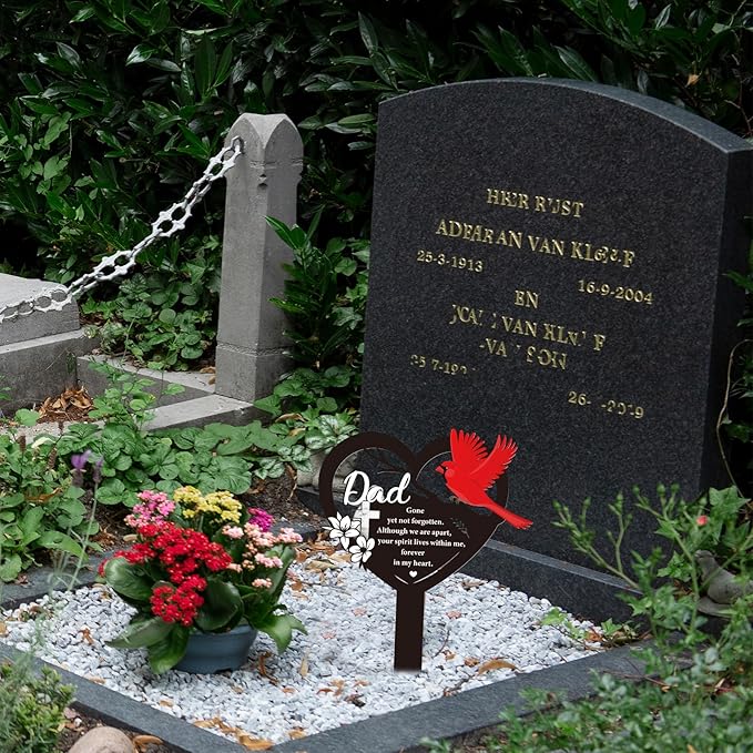 Rngmsi Dad Grave Decorations for Cemetery - Cardinal Grave Markers for Humans Father Memorial Plaques Stake for Outdoors Garden Yard