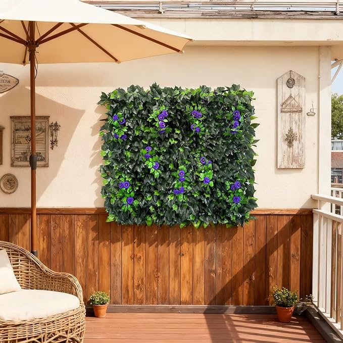 Dense Flowering Ivy Privacy Screen- Realistic Faux Foliage on Expandable Willow Fence for Outdoor, Patio, Balcony Cover & Decorative Shade Panel, UV Protected
