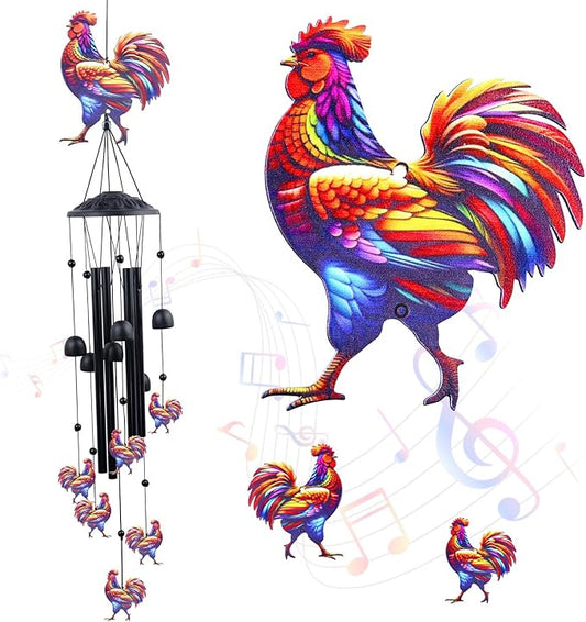 Chicken Wind Chimes for Outside, Metal Rooster Wind Chime, Funny Gift for Chicken Lovers, Garden Patio Yard Decor