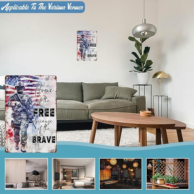 Memorial Day Metal Sign Veteran Soldiers Tin Sign Home Of The For Outdoor Independence Day Decorations For Farmhouse Holiday Summer Outside 8x12 inch