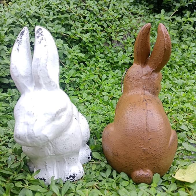 Antique Mode Metal Rabbits Sculpture Handcrafted Outdoor Decoration for Farm Garden Bookshelf Iron Garden Statue