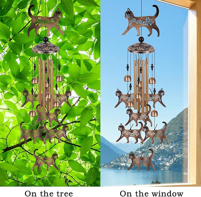 Cats Wind Chimes for Outside/Indoor/Garden/Home/Balcony/Lawn/Tree/Yard/Garden Decoration, Retro Wind Catcher, Hang Cat Decor, Blessing Wind Bells, Memorial WindChimes Gifts for Mom, Grandma, Woman
