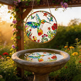 LITIVY Stained Glass Suncatcher Spring Flowers & Hummingbird, 8 Inch Handmade Multi-Color Window Hanging Decor for Garden, Sun Catcher Home Decor for Women
