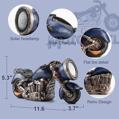 Etlemonde Solar Vintage Style Motorcycle Statue, Resin Rustic Retro Sculpture with LED Lights,Outdoor Art Decor for Garden Courtyard Lawn, Ideal Housewarming、Birthday Gift for Motorcycle Enthusiasts