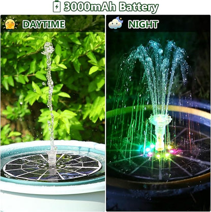 AISITIN 5.5W Solar Fountain Bird Bath with LED Colorful Lights & 3000mAh Battery, Remote Control Solar Pump for Fountain with 8 Nozzles, Solar Water Pump for Garden, Pond and Outdoor