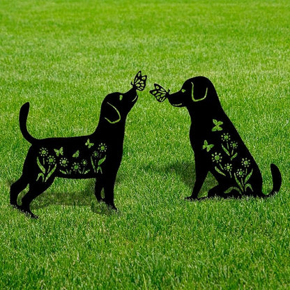 Decorative Garden Stakes - 2 Pack 15" Rust-Resistant Metal Dog Silhouette Outdoor Decor, Corten Steel Puppy Yard Art with Easy Installation for Gardens, Patios & Walkways (Black Lab Design)