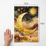 Sun and Moon Garden Flag for Outdoor Decor, Double Sided Seasonal Yard Flag with Golden Celestial Design, 12x18 Inch, Pole Not Included