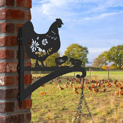 Plant Hangers Outdoor Metal - Hen & Chicks Wall Mounted Hanging Plant Bracket Flower Pot Hangers Outside Plant Hanger Bracket Chicken Decor Hanging Plant Wall Mount Bird Feeder Wind Chimes