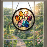 Pet Stained Glass Suncather for Window Hanging, Paw Print Ornament Gift for Pet Lover, 7.9'' Pet Memorial Wall Art Home Decor Sympathy Gift for Dog & Cat Owners (Colorful, 7.9'')