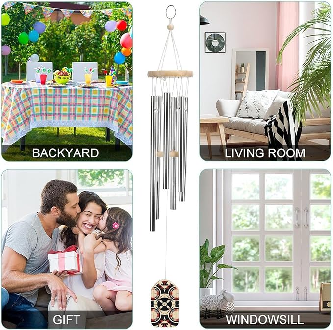 Light Beige Style Wind Chimes for Outside,20.5 Inches Memorial Wind Chime with 6 Aluminum Alloy Tubes Metal Windchimes Hanging Wind Chime Decoration for Garden Patio Outdoor
