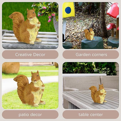 Brown Squirrel Statue with Acorn – Hand-Painted Polyresin Garden Figurine for Lawn & Patio – Small Nature-Inspired Outdoor Décor