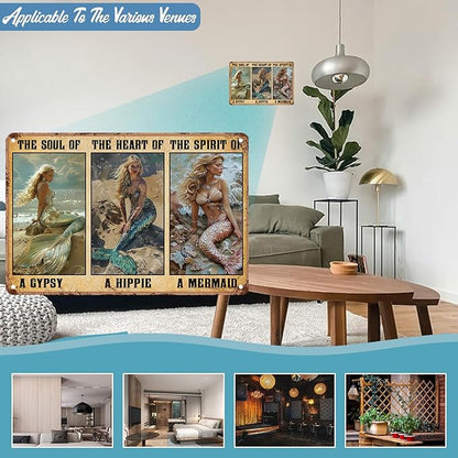 Mermaid Metal Sign The Soul of A Gypsy The Heart of A Hippie Funny Metal Tin Sign Retro Sign Kitchen Wall Poster Cafe Bar Pub Man cave 8x12 inch