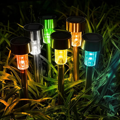 GIGALUMI Solar Lights Outdoor Waterproof, 20 Pack, Stainless Steel LED Solar Garden Lights for Patio, Lawn, Yard and Landscape,Garden Decor Patio Decor, Multicolor