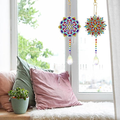 Sinor 6 Pcs Diamond Painting Wind Chimes Suncatcher, Hanging Crystal Double Sided Chime Ornament Decor for Garden Window Home DIY Kits for Adults -Style B