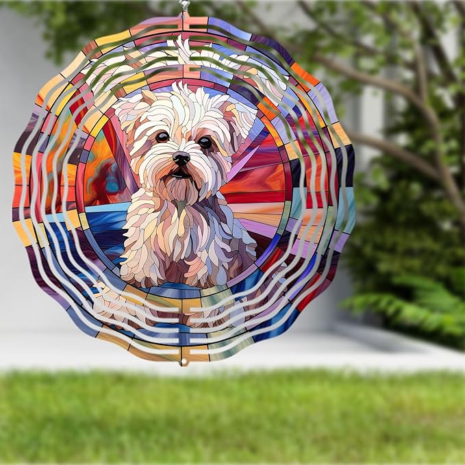 Maltese Dog Wind Spinner Pet Dog Memorial Gifts, Vibrant 3D Kinetic Aluminum Metal Yard Art, Loss of Dogs Sympathy Gifts, Hanging Outdoor Garden Decor, 8" Wind Sculptures for Patio, Porch (Maltese7)