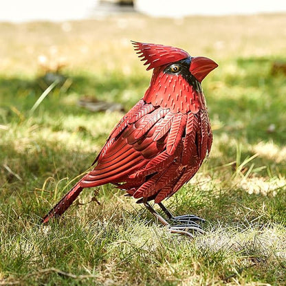 Cardinal Statue Metal Bird Yard Art, Garden Yard Sculpture Art - Red Large Realistic Standing - Christmas, Outdoor Fall, Winter, Spring, Summer Decoration - Handmade Ornament Decor Mom, Sympathy Gifts