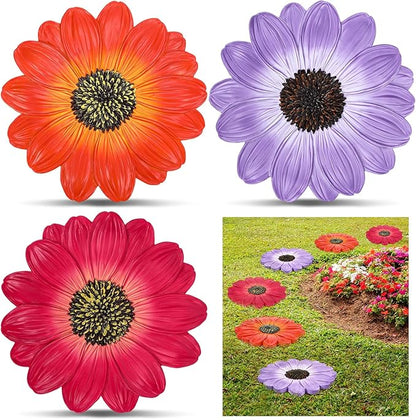 Cinnvoice 3 Pack Garden Stepping Stone Outdoor, Decorative Dimensional Resin Stepping Stones for Patio Pathway Landscaping Walkway Sculpture Yard Backyard Lawn(Daisy,10 Inches)