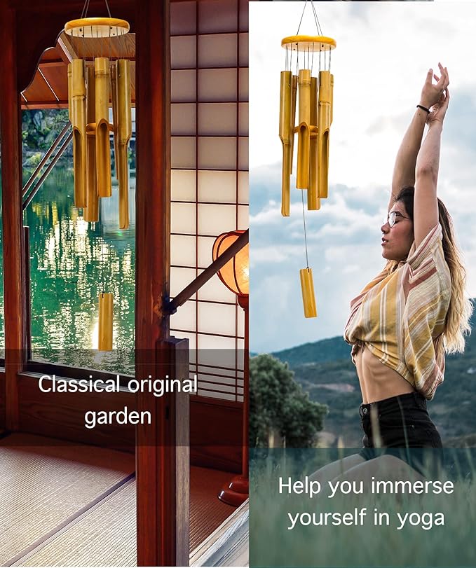 32-Inch Wooden Wind Chimes for Outside - Classic Zen Deep Tone for Relaxation, Patio, Garden, Home Outdoor or Indoor Decor